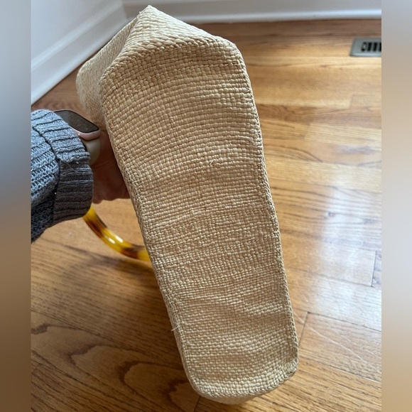 ANDREA STUART Vintage Straw Bag Embroidered Flowers W/ Beading Lucite Mini Tote - Picture 5 of 8